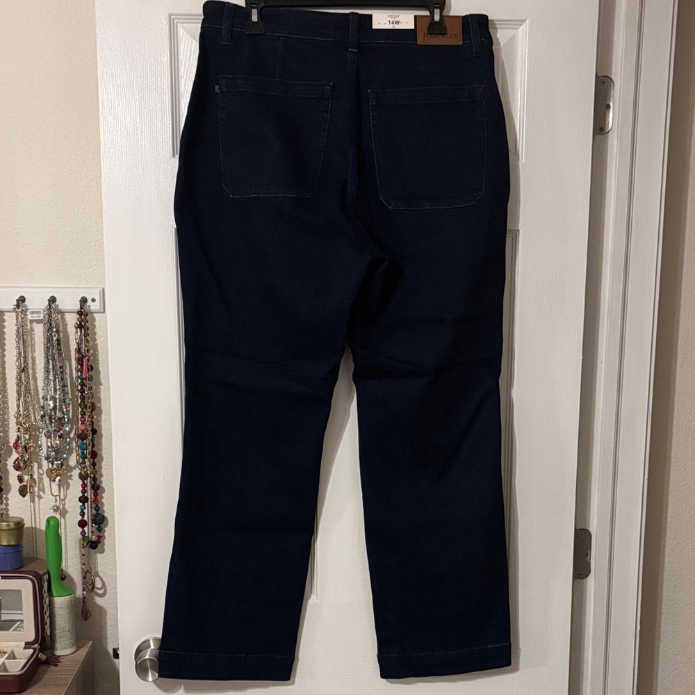 Judy Blue High Waisted Straight Fit Western Jeans-Dark Wash-Size 14W - Picture 6 of 7
